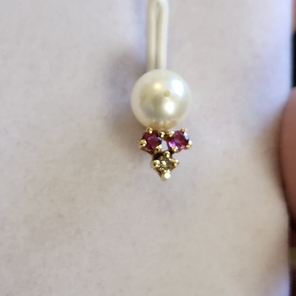 Ruby, pearl and diamond earrings in 18k gold. - Picture 7 of 10